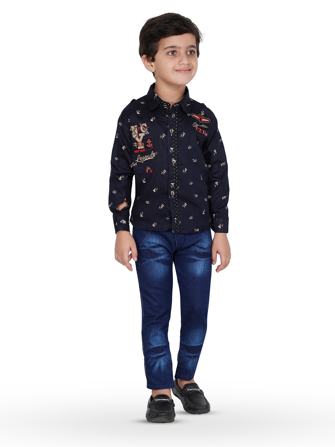 

BAESD Boys Printed Shirt With Trousers, Navy blue