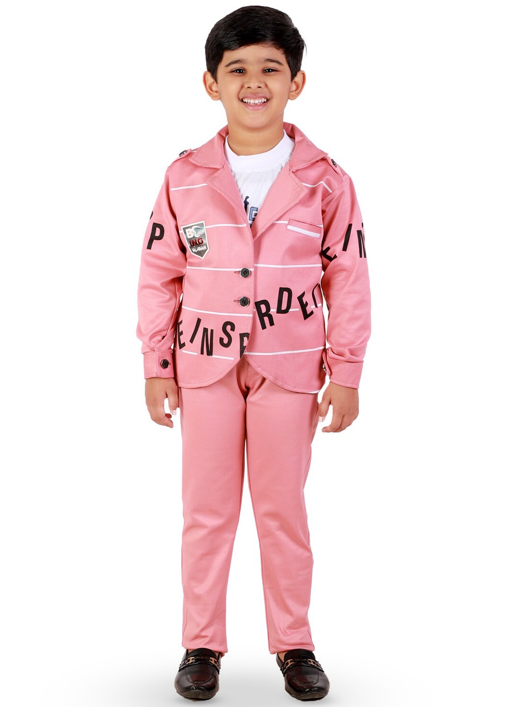 

BAESD Boys 2 Piece Typography Printed Suit, Pink