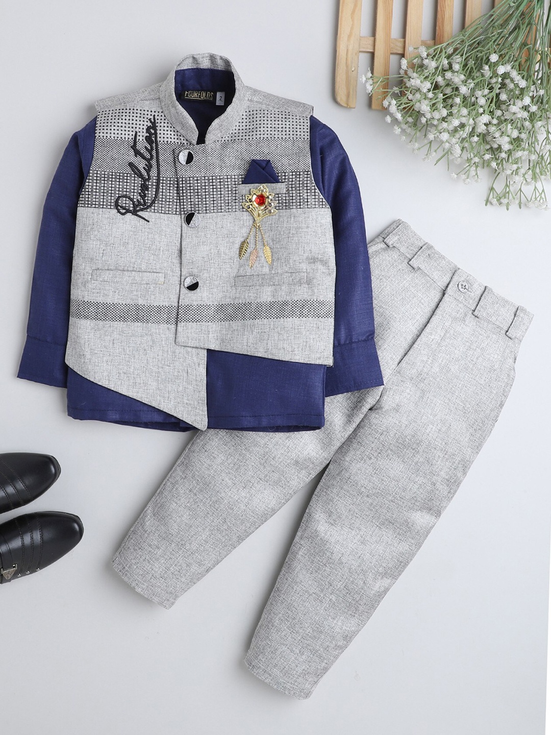 

BAESD Boys Shirt And Trousers With Waistcoat Suit Set, Grey