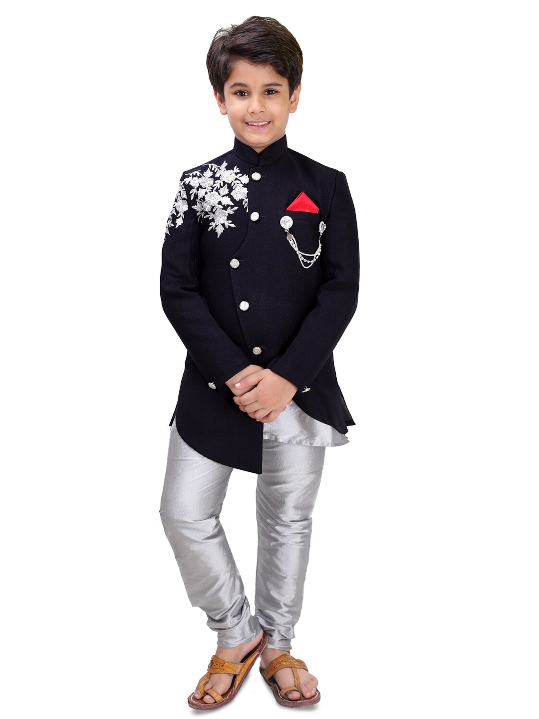 

BAESD Boys 3 Piece Embroidered Suit, Silver