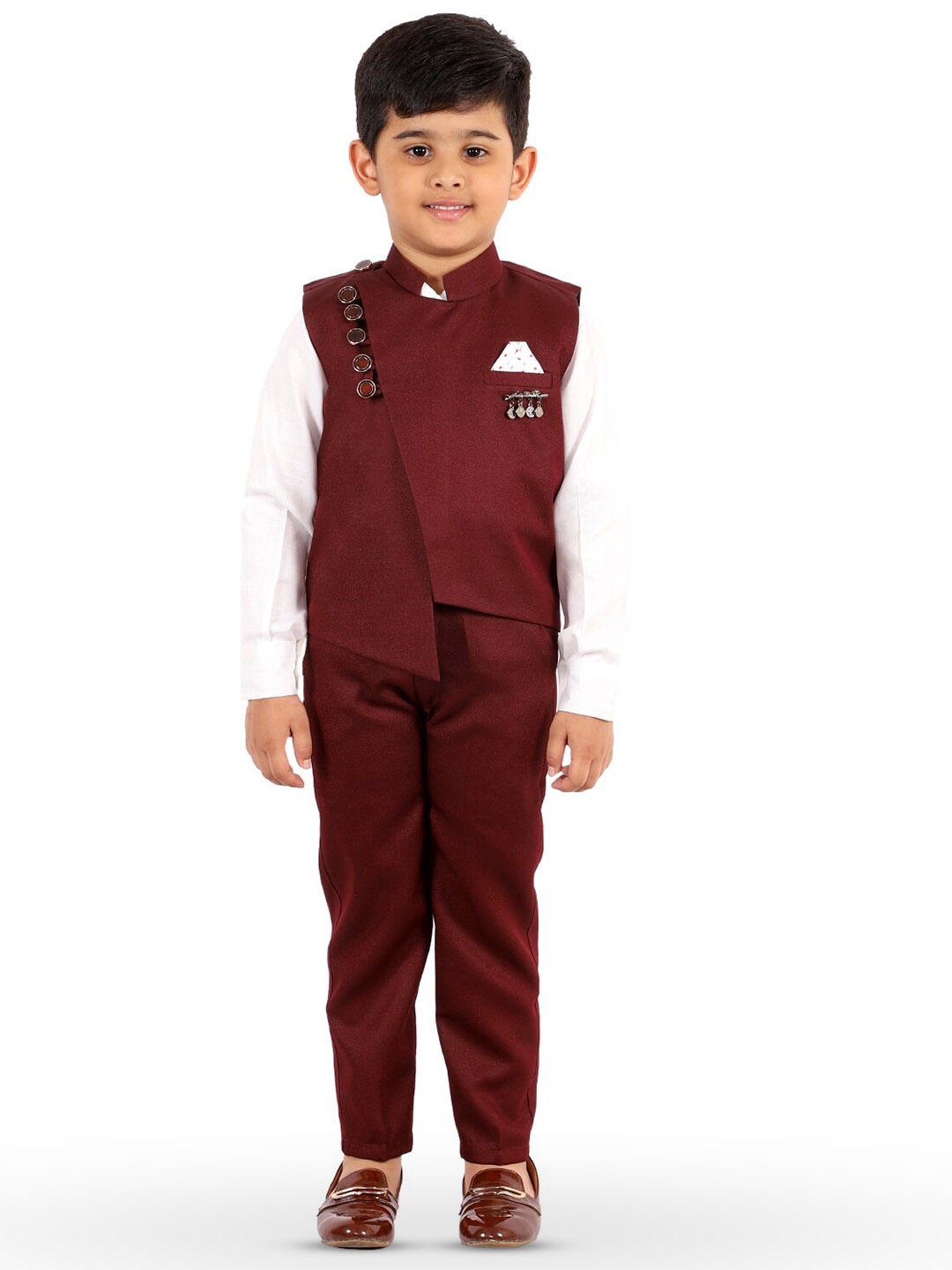 

BAESD Boys Shirt And Trousers With Waistcoat Suit Set, Maroon