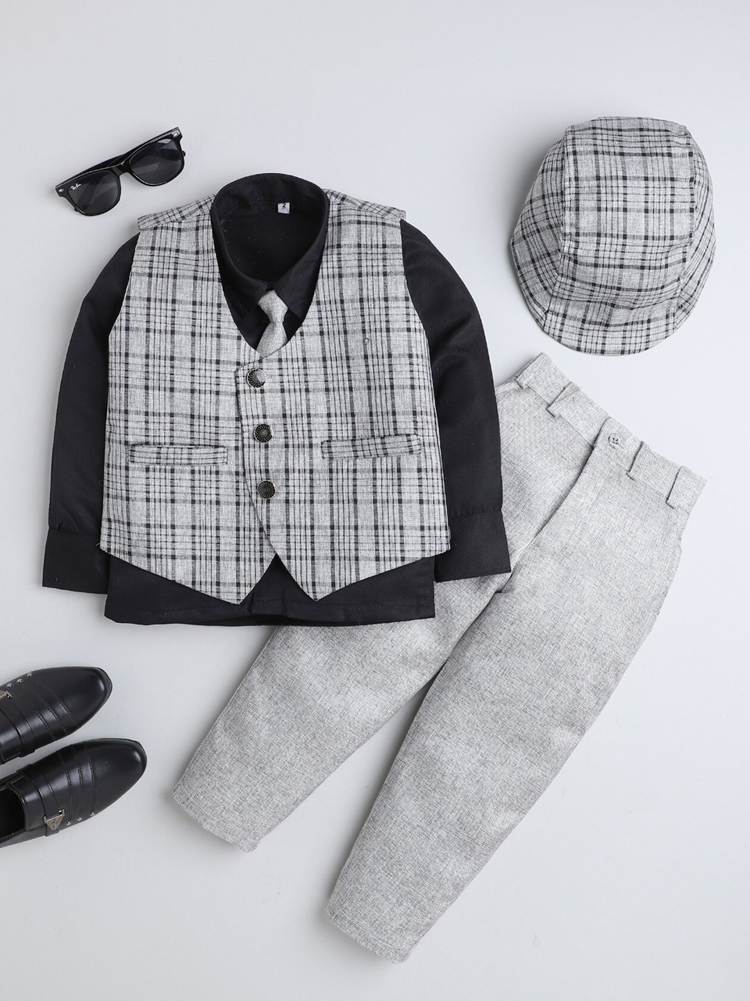 

BAESD Boys Shirt And Trousers With Waistcoat Suit Set, Grey