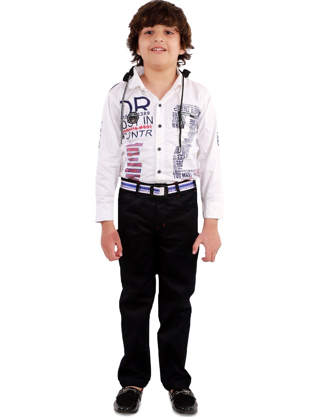 

BAESD Boys Typography Printed Shirt & Trousers With Suspenders, White