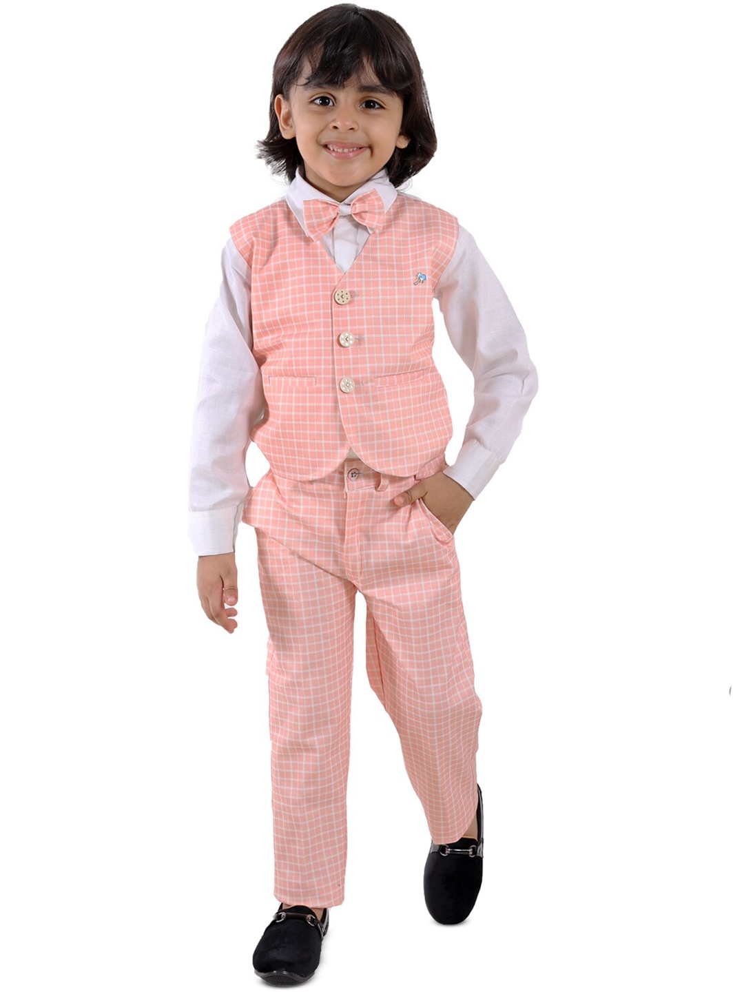 

BAESD Boys Checked 3 Pieces Suit, Peach