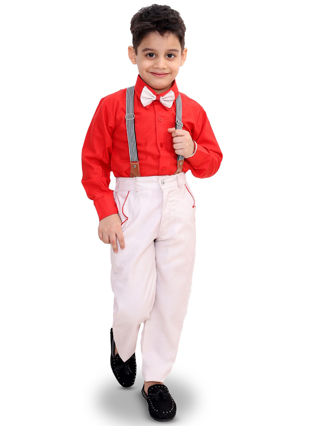 

BAESD Boys Shirt with Trousers With Suspender & Bow, Red