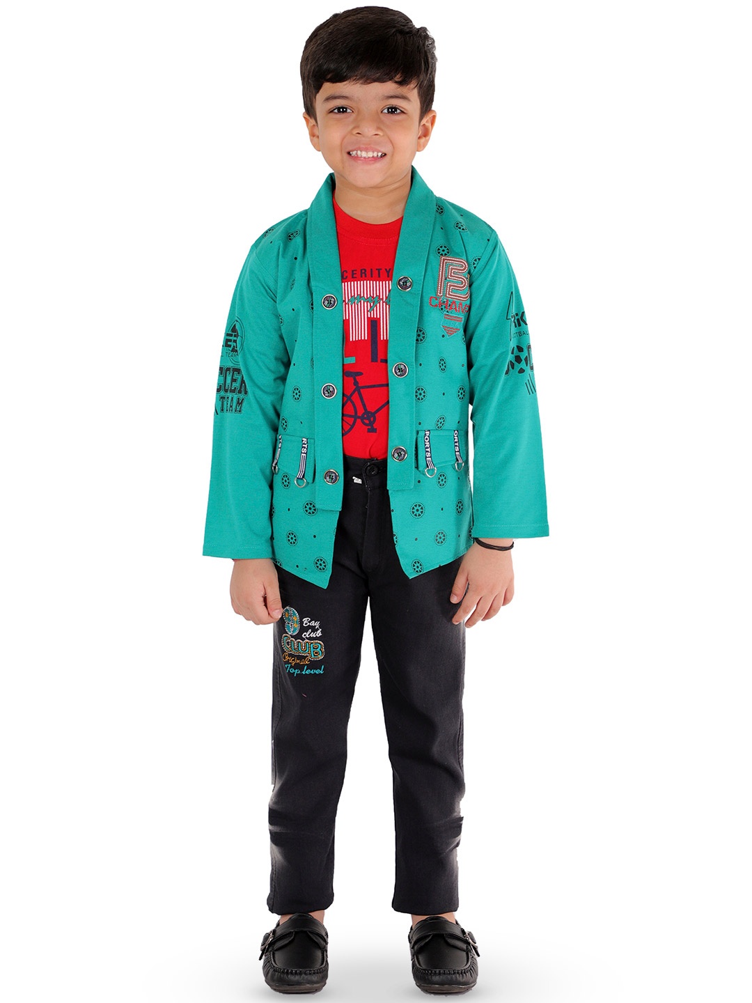 

BAESD Boys Printed T-shirt & Trousers With Waistcoat, Green
