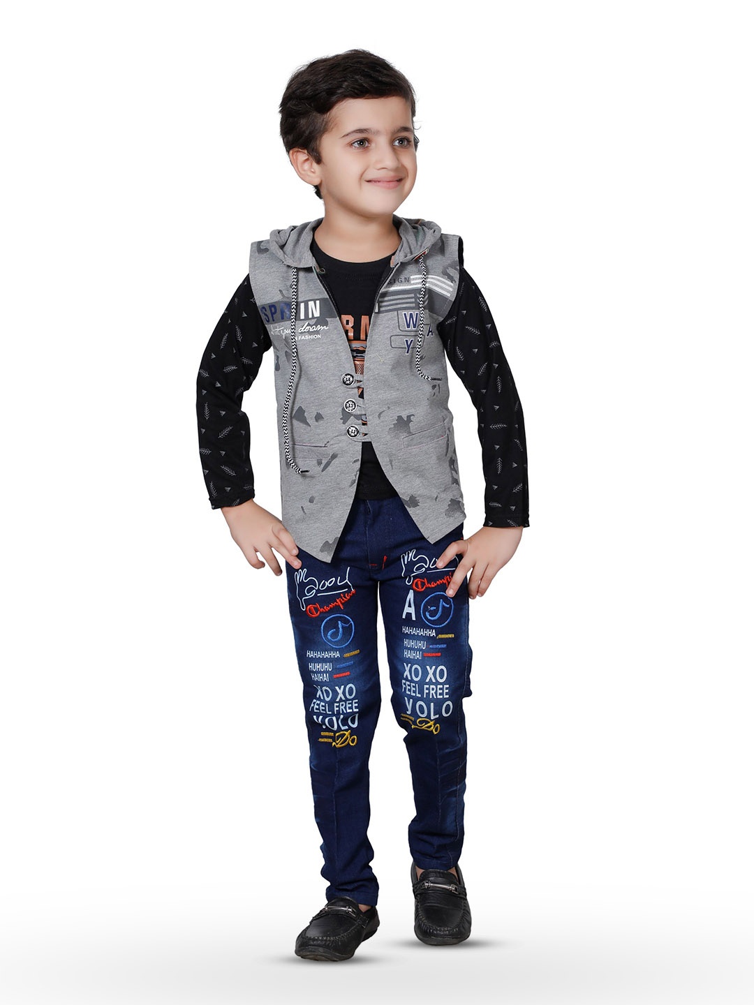 

BAESD Boys Printed T-shirt & Trousers With Waistcoat, Grey