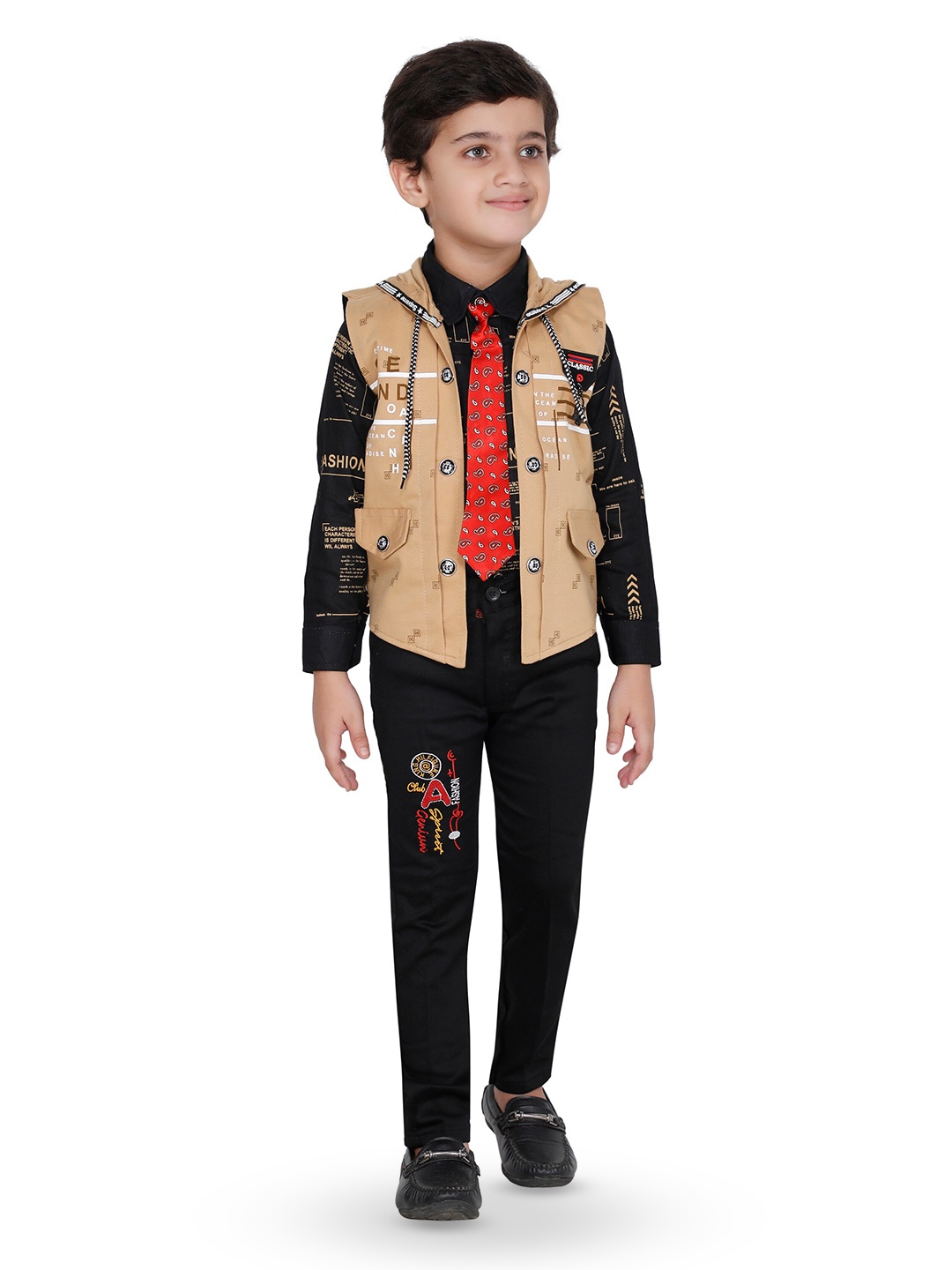 

BAESD Boys Printed Shirt & Trousers With Waistoat, Black