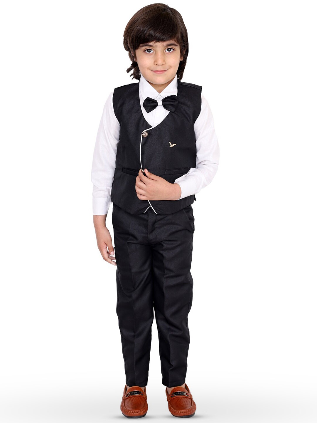 

BAESD Boys Shirt Trousers Waistcoat & Bow Tie 3 Piece Party Suit, Black