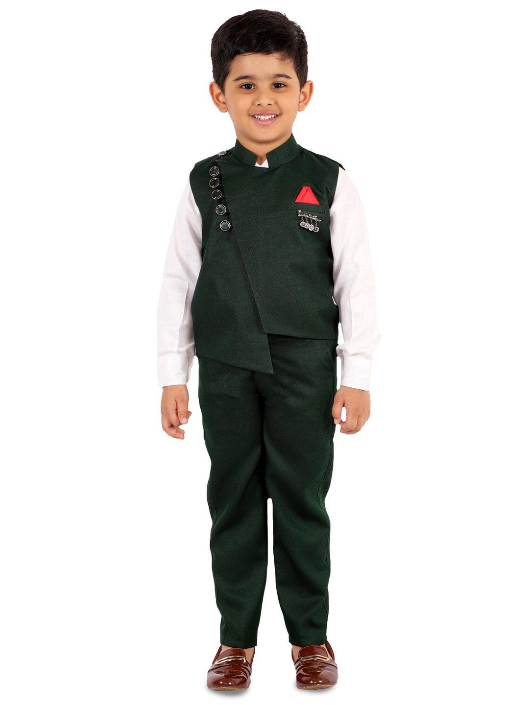 

BAESD Boys Shirt And Trousers With Waistcoat Suit Set, Green