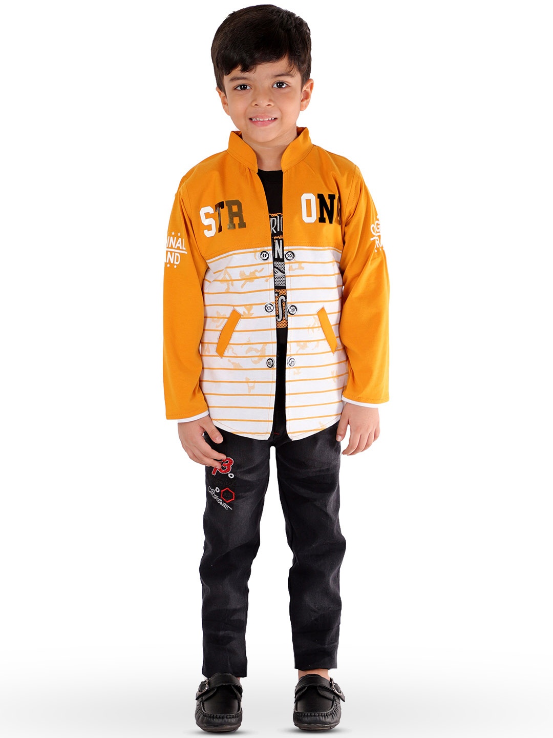 

BAESD Boys Printed T-shirt & Trousers With Waistcoat, Mustard