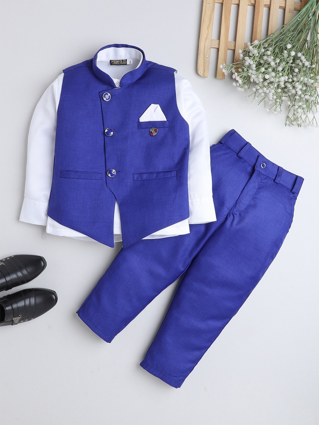

BAESD Boys Shirt And Trousers With Waistcoat Suit Set, Blue