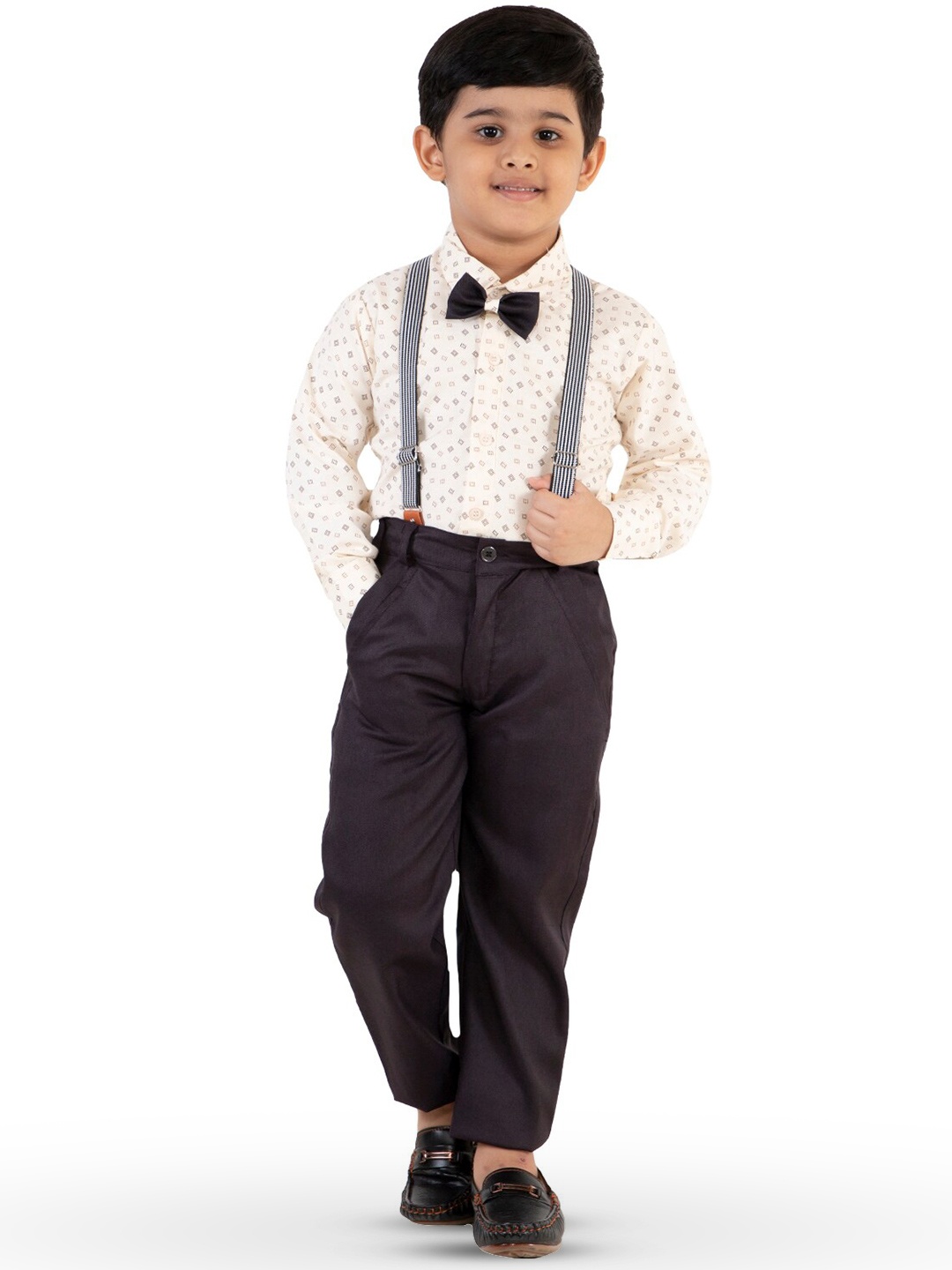 

BAESD Boys Printed Shirt & Trousers With Suspenders, Brown