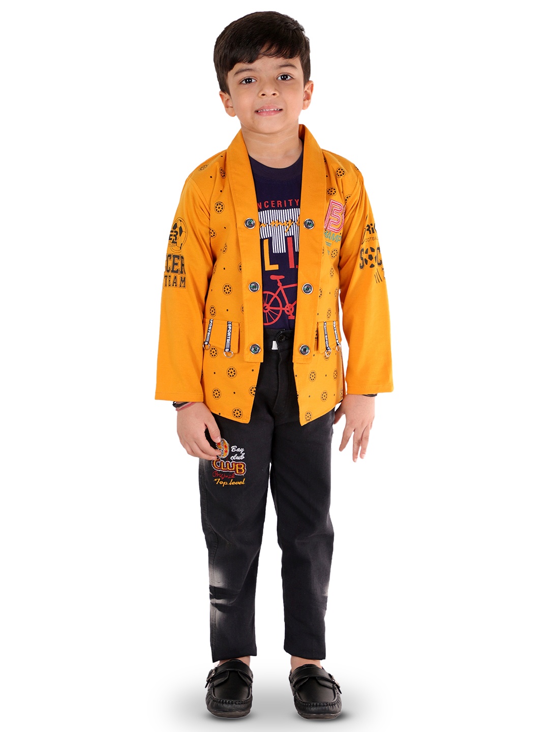 

BAESD Boys Printed T-shirt & Trousers With Waistcoat, Mustard