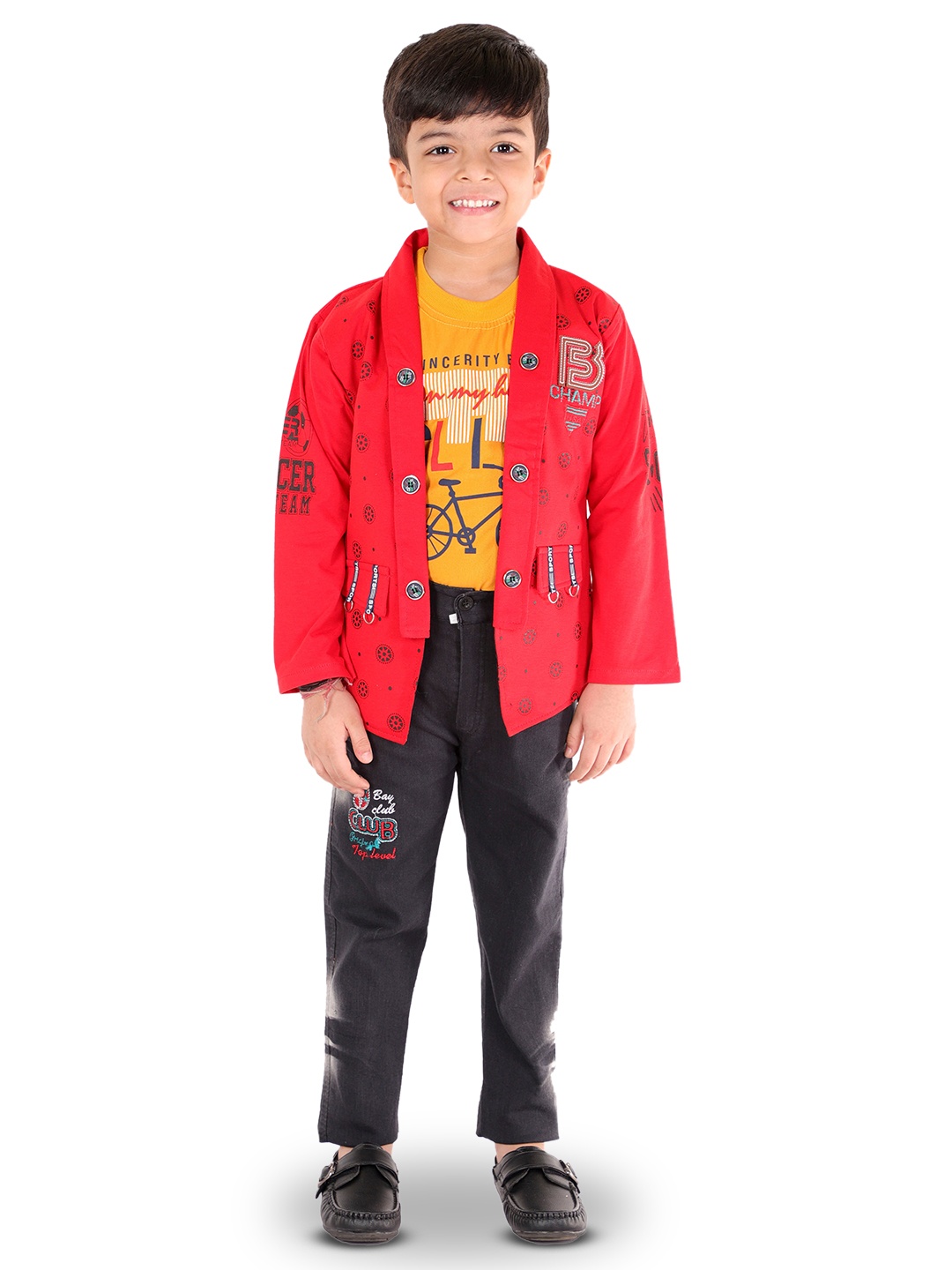 

BAESD Boys Printed T-shirt & Trousers With Waistcoat, Red