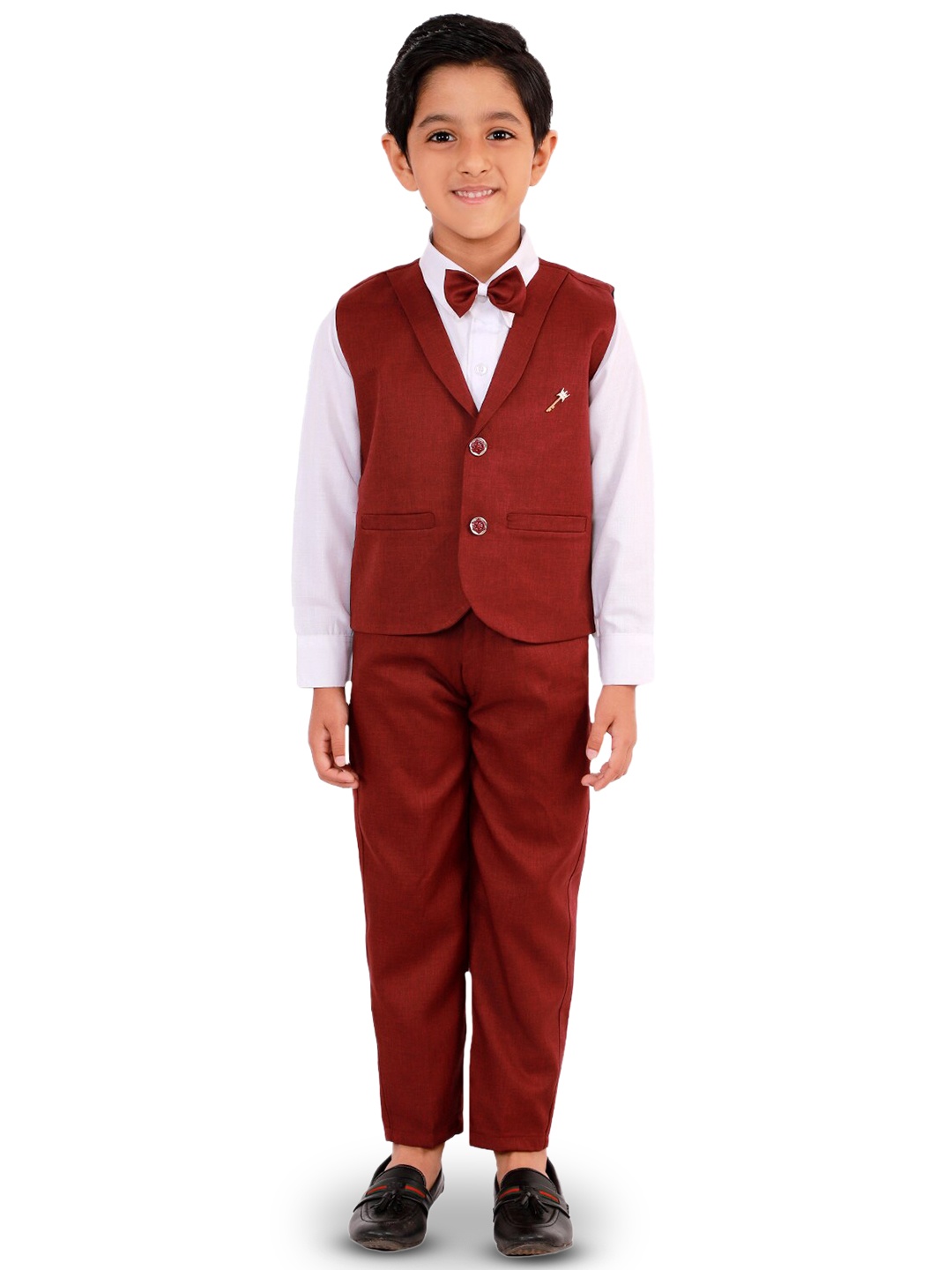 

BAESD Boys Shirt And Trousers With Waistcoat Suit Set, Maroon