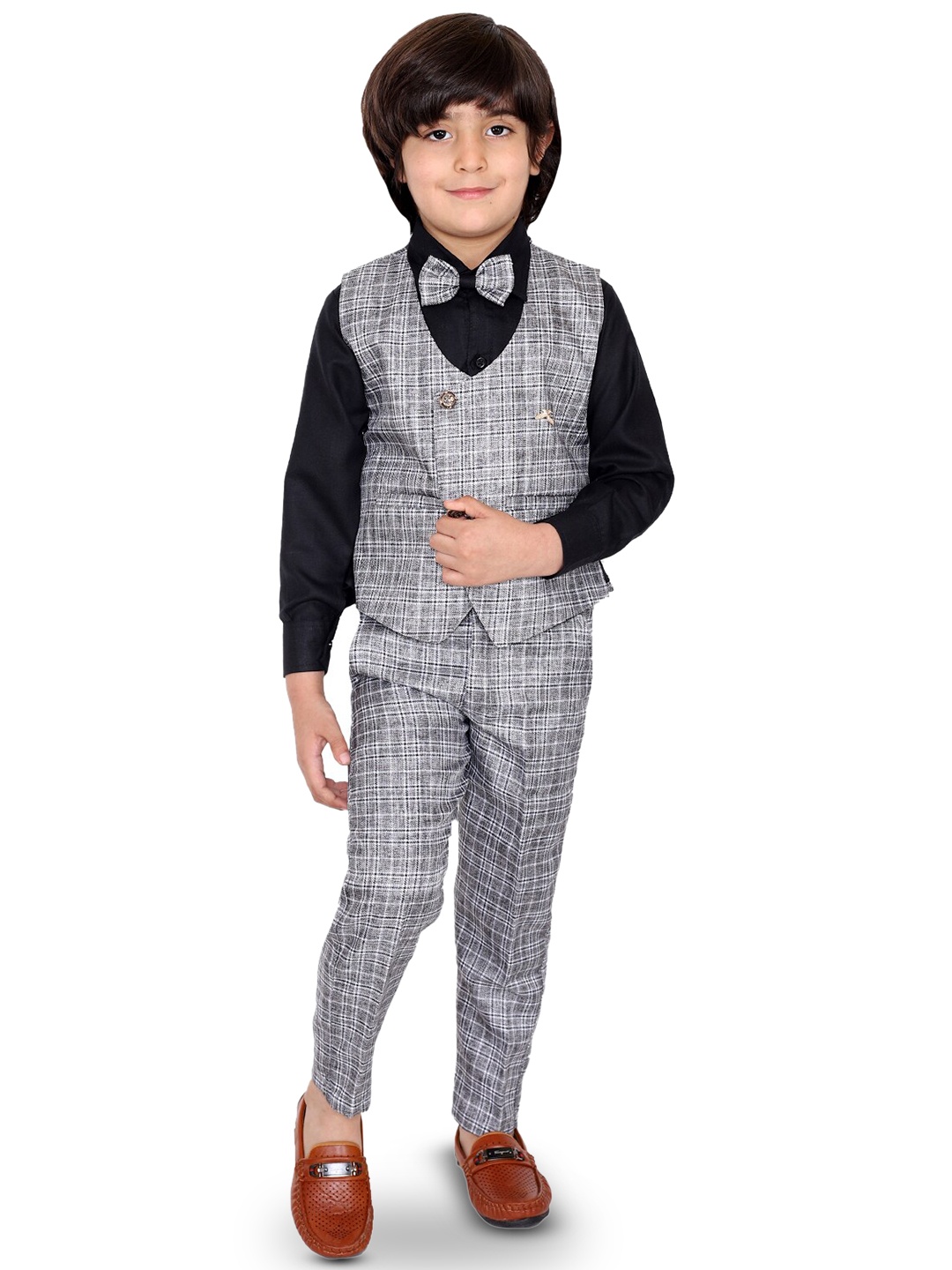 

BAESD Boys Shirt With Trousers And Waistcoat Suit, Grey