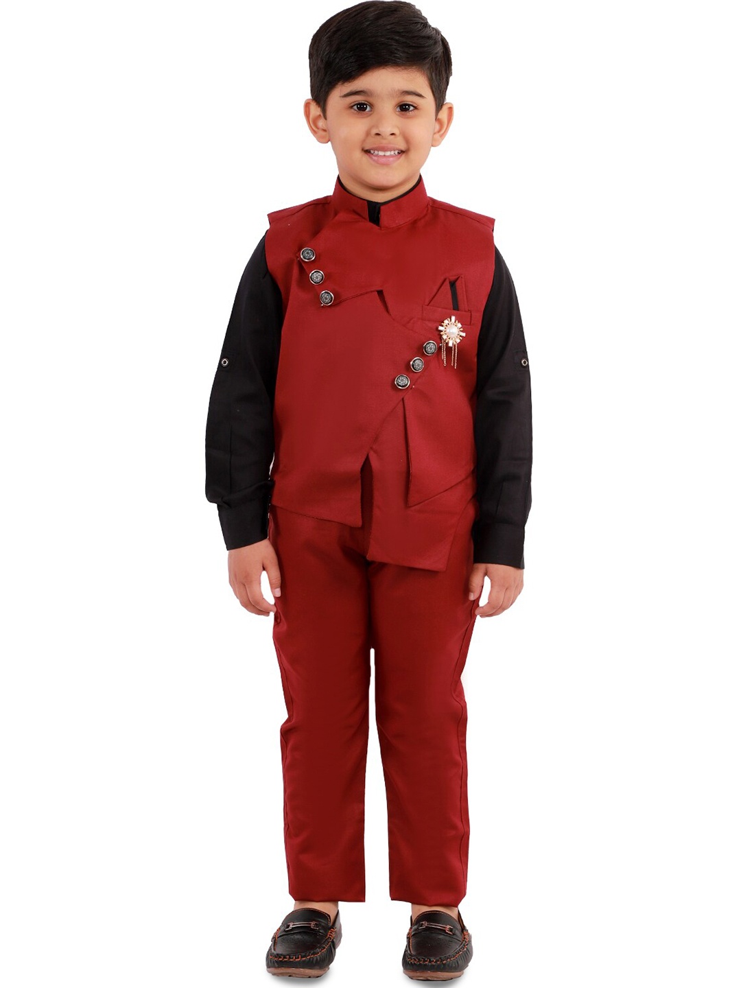 

BAESD Boys 3 Piece Mandarin Collar Single-Breasted Suit, Maroon