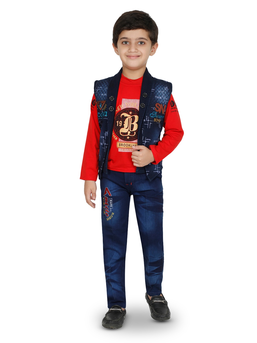 

BAESD Boys Printed Shirt & Trousers With Waistcoat, Red