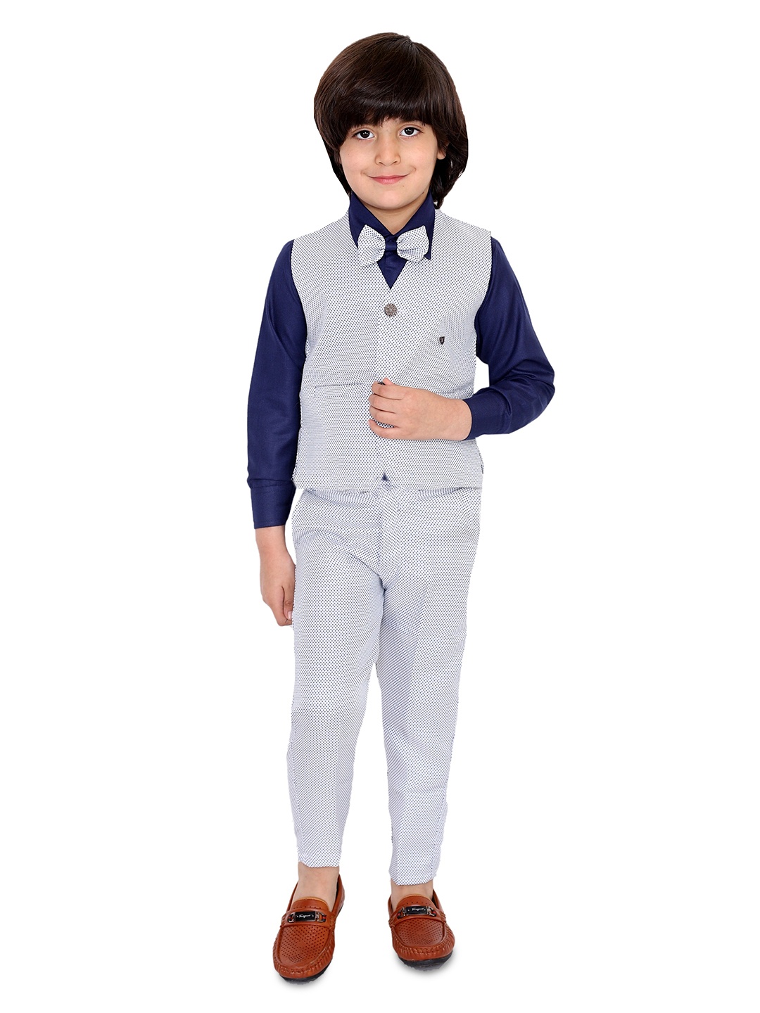 

BAESD Boys Shirt And Trousers With Waistcoat Suit Set, Blue