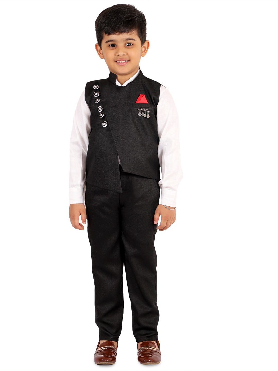 

BAESD Boys 3 Piece Mandarin Collar Single-Breasted Suit, Black