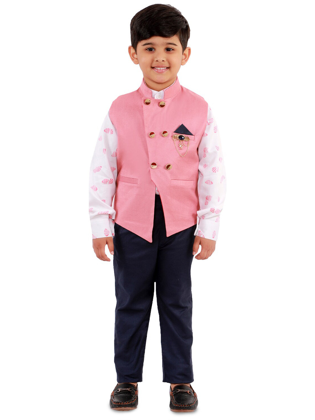 

BAESD Boys 3 Piece Mandarin Collar Single-Breasted Suit, Pink