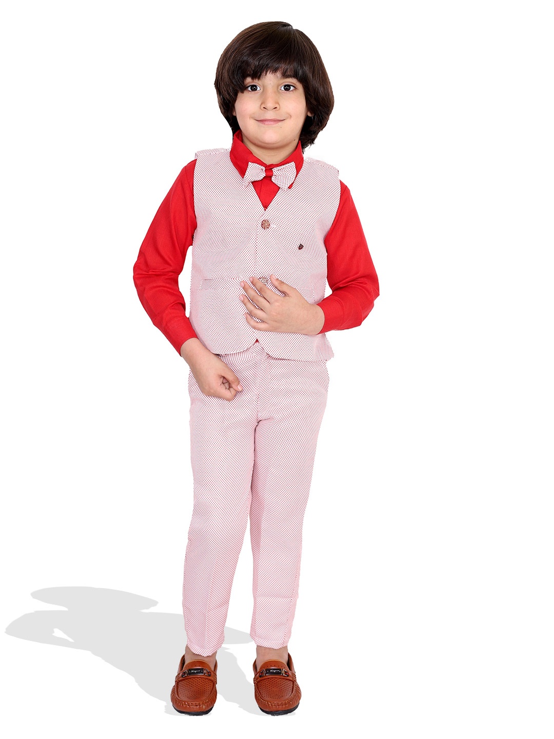 

BAESD Boys Printed Shirt with Trousers & Waistcoat 3 Piece Party Suit, Pink