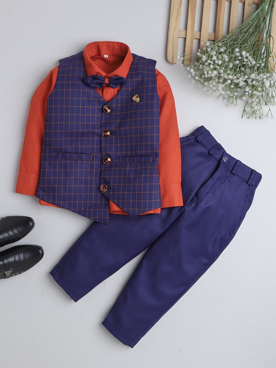 

BAESD Boys Shirt With Trousers And Waistcoat Suit, Navy blue