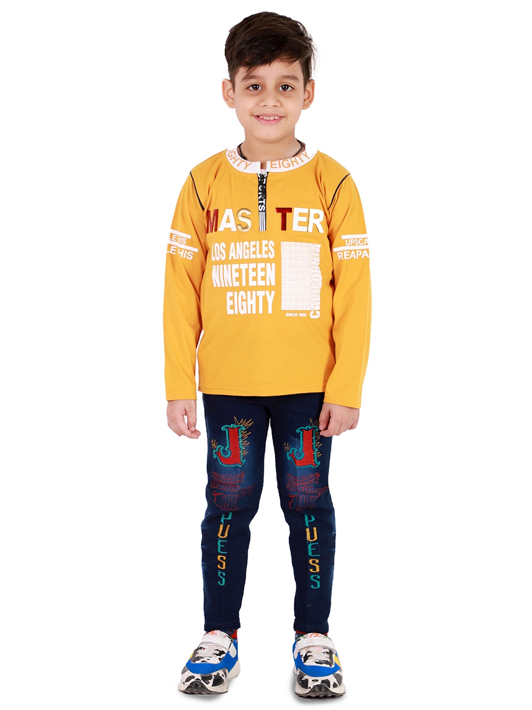 

BAESD Boys Typography Printed T-shirt with Trousers, Mustard