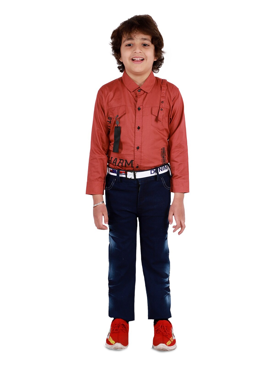 

BAESD Boys Printed Shirt with Trousers, Red