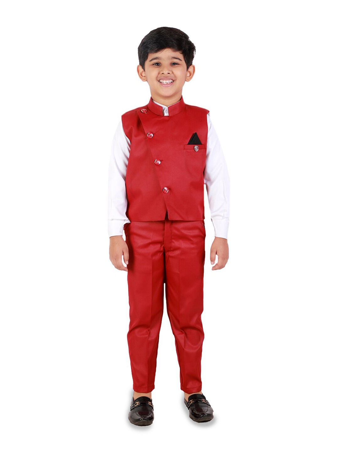 

BAESD Boys Shirt And Trousers With Waistcoat Suit Set, Red