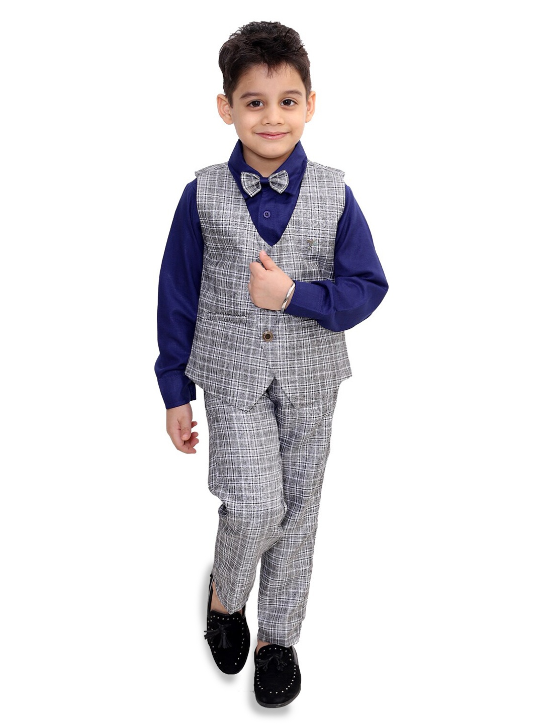 

BAESD Boys Checked Shirt with Trousers & Waistcoat, Navy blue