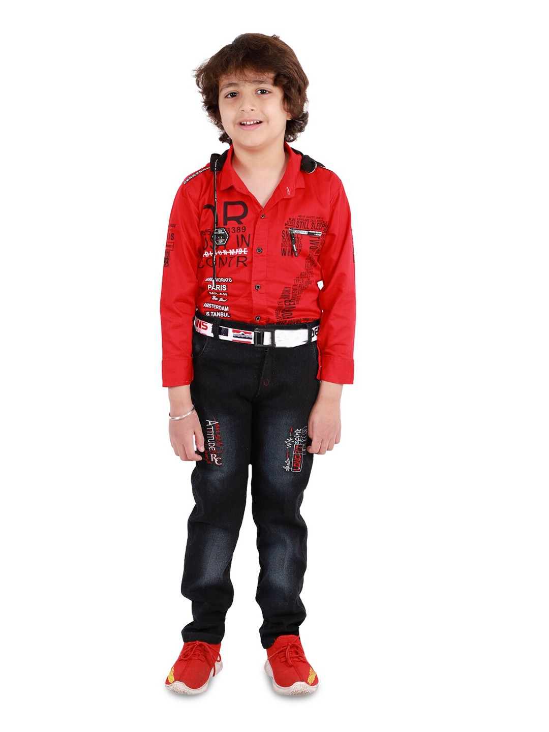 

BAESD Boys Printed Shirt with Trousers, Red