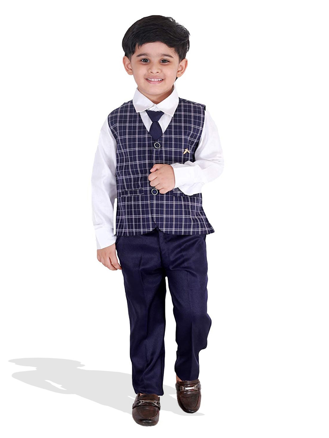 

BAESD Boys Checked 3 Piece Party Suit, Navy blue