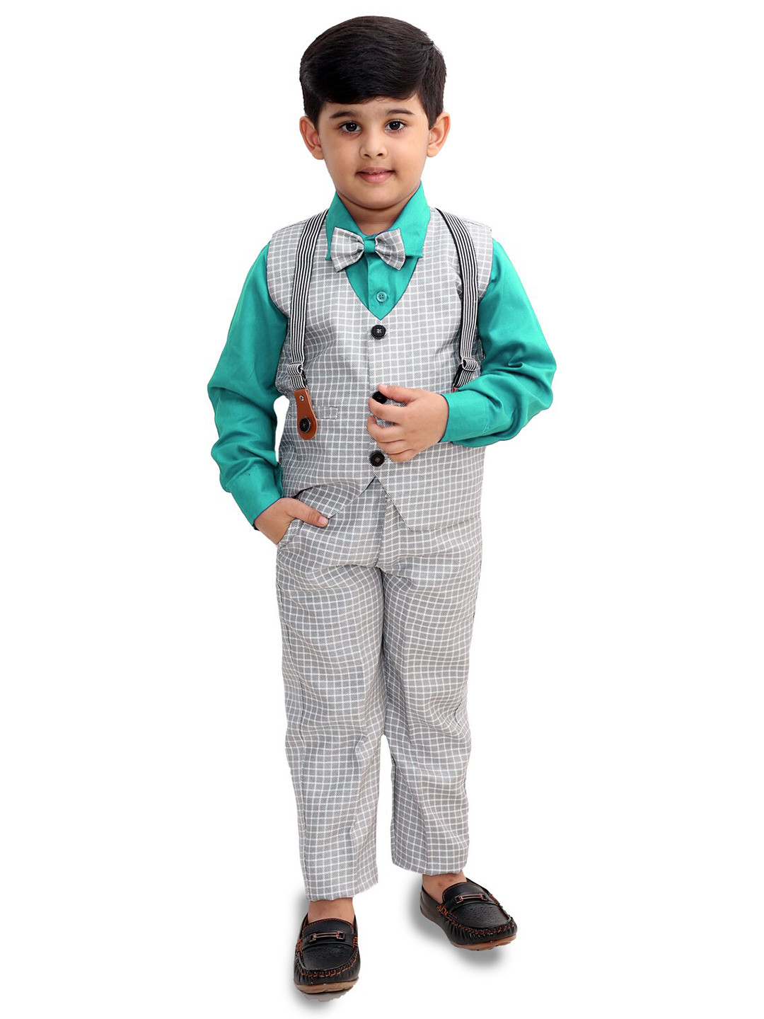 

BAESD Boys 3 Piece Checked Suit, Green