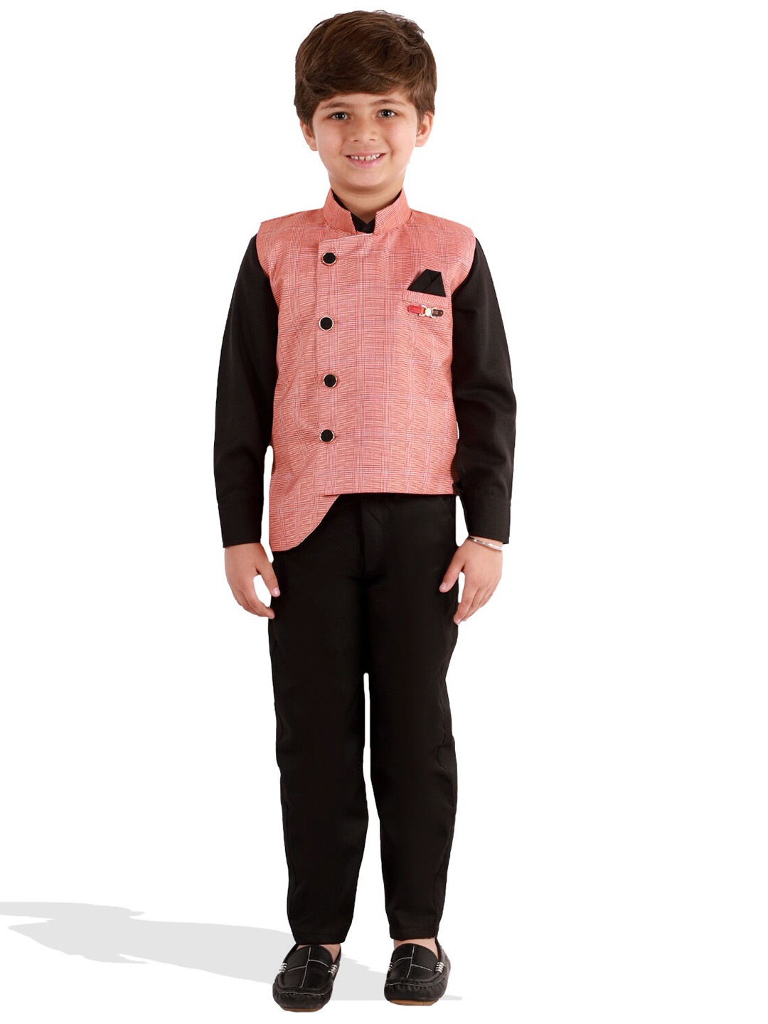 

BAESD Boys Shirt With Trousers And Waistcoat Suit, Peach