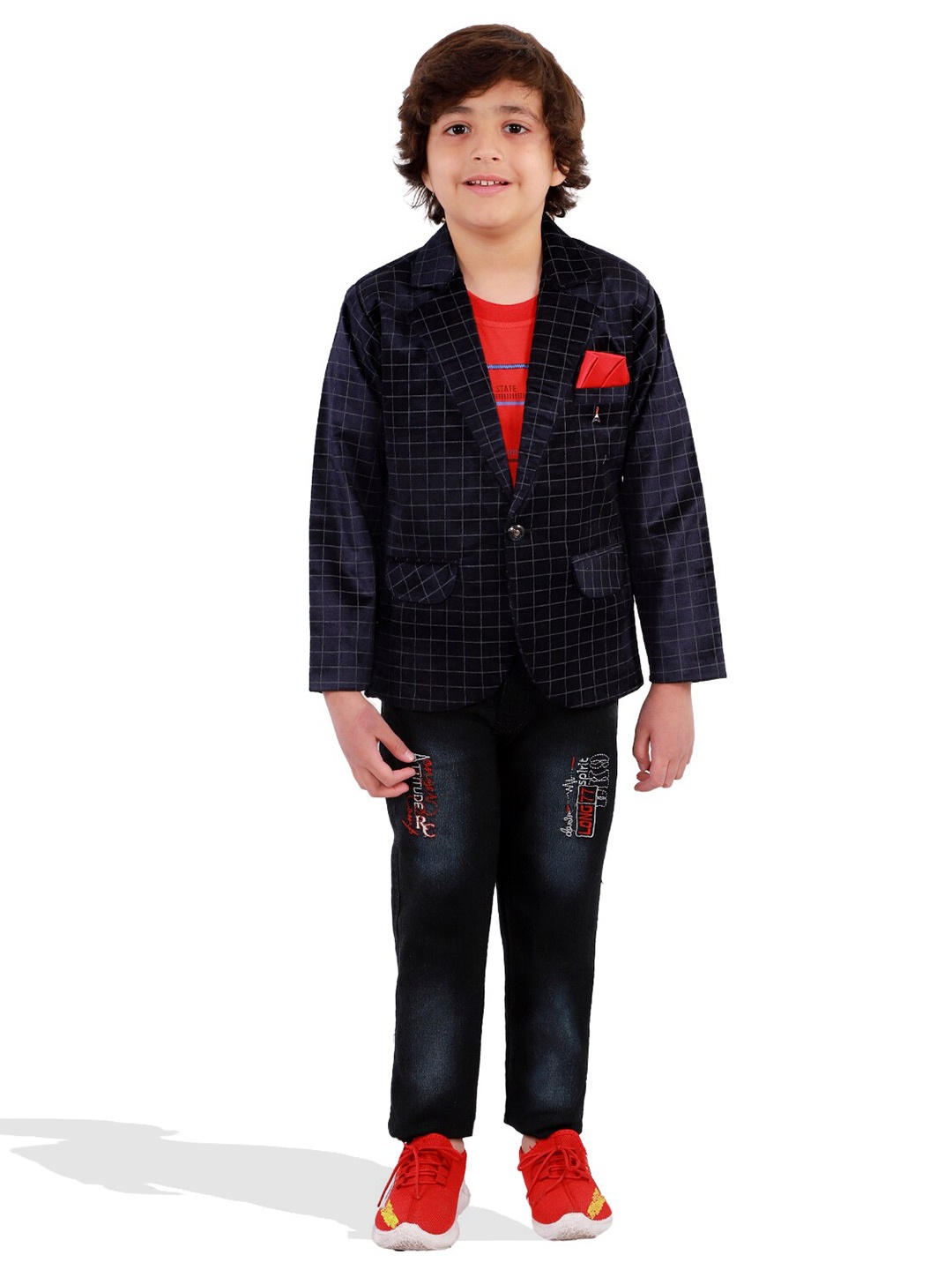 

BAESD Boys Checked Blazer With Trousers Suit Set, Black