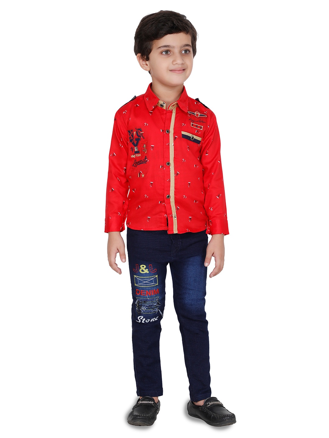 

BAESD Boys Printed T-shirt with Trousers, Red