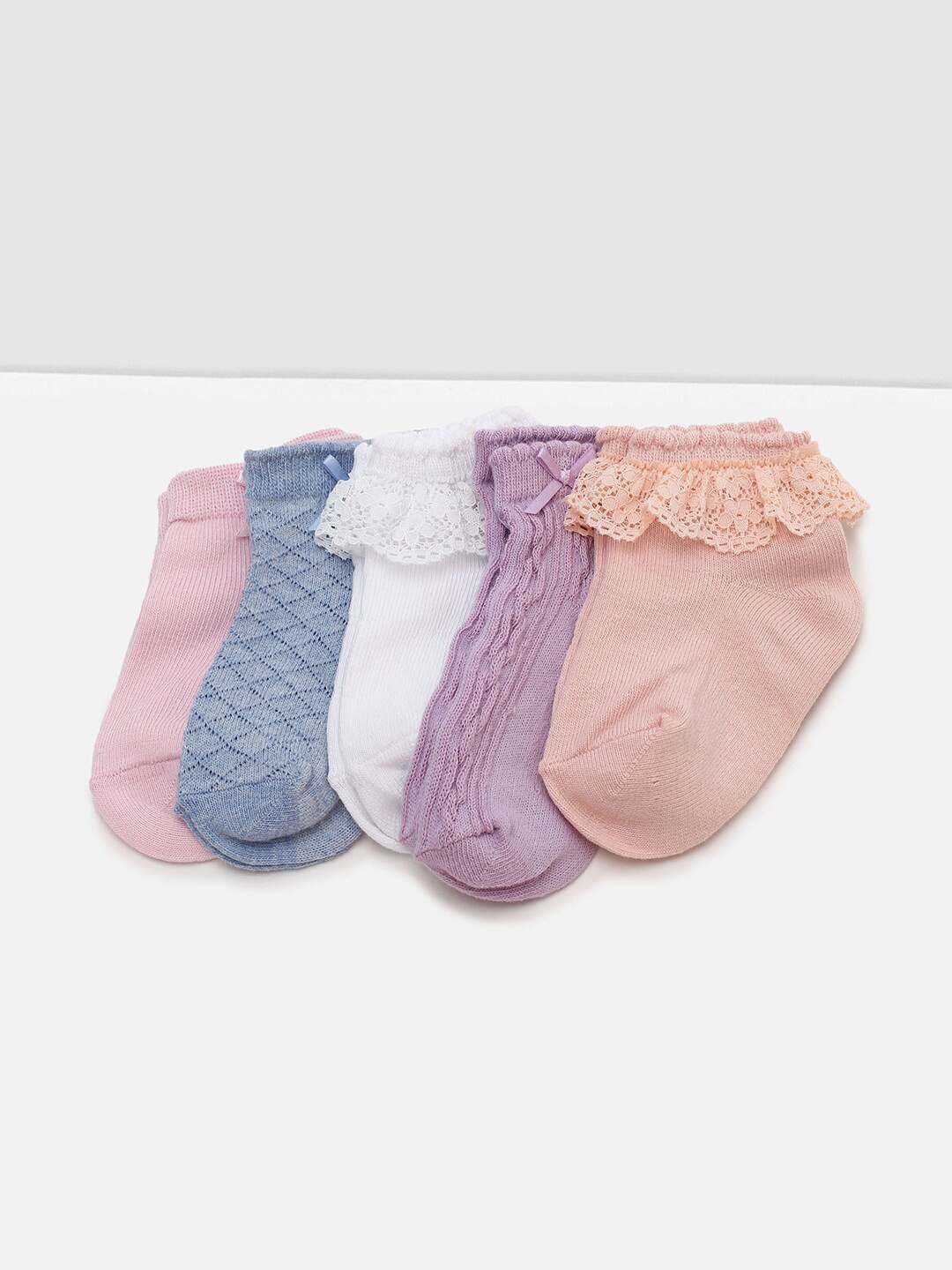 

max Infants Girls Pack of 5 Patterned Ankle-Length Socks, Pink