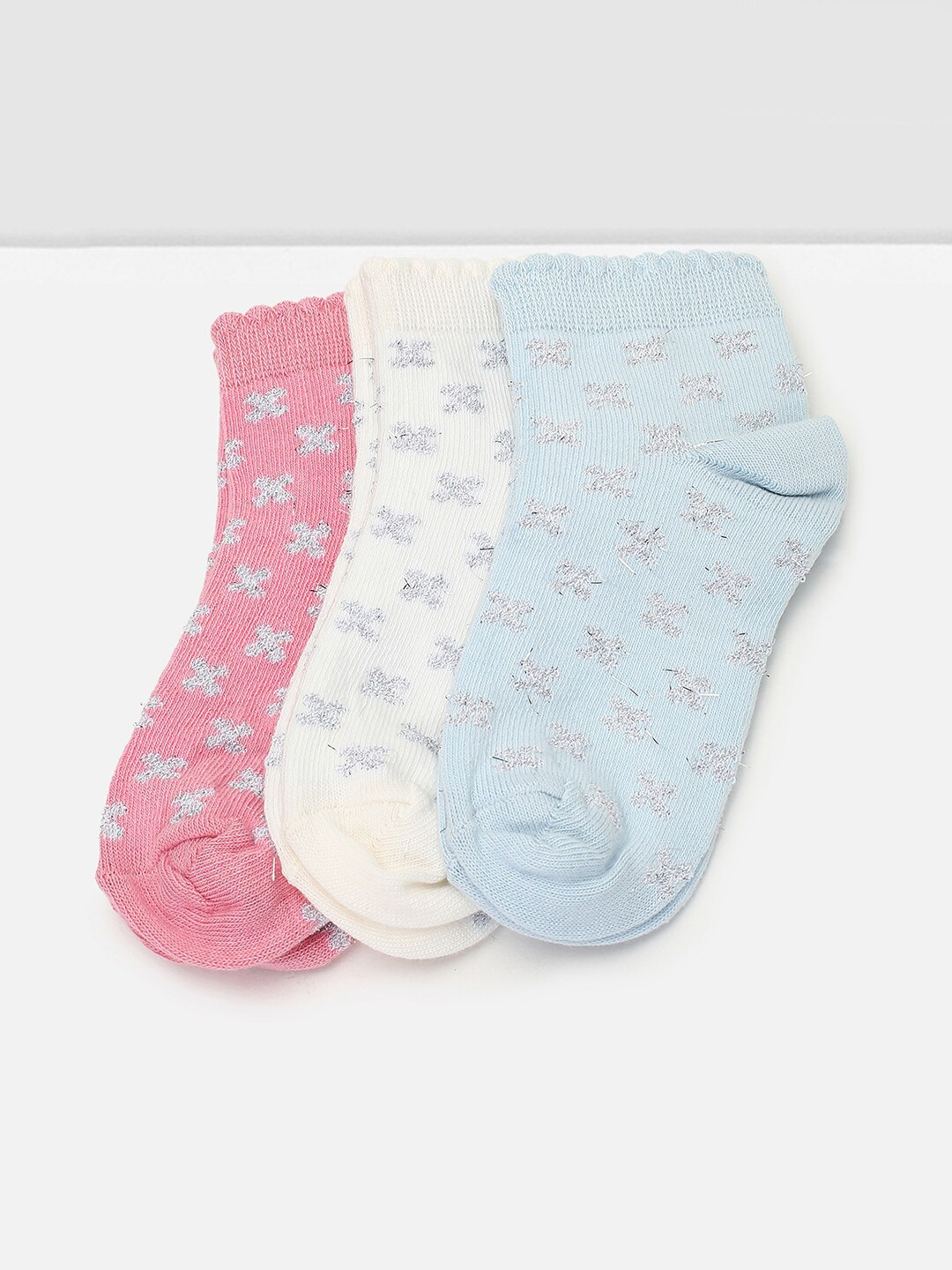 

max Girls Pack Of 3 Patterned Ankle-Length Socks, Pink