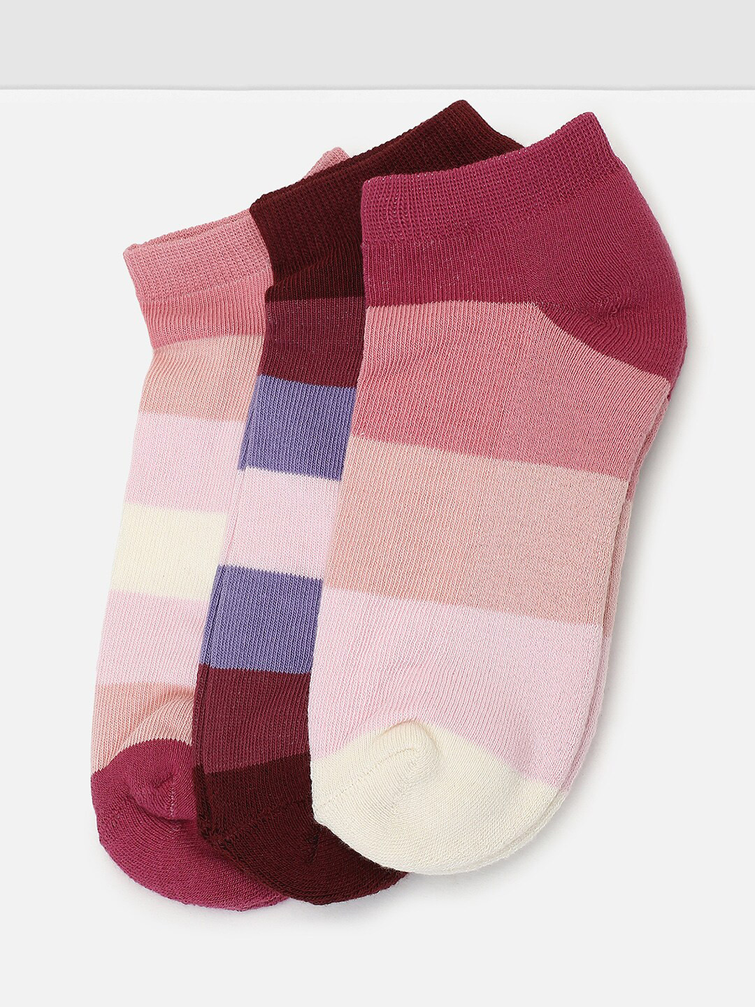 

max Girls Pack Of 3 ColourBlocked Ankle-Length Socks, Pink