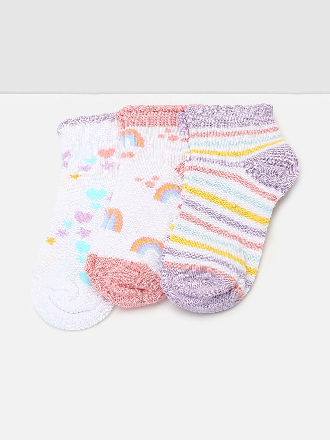 

max Pack Of 3 Patterned Ankle-Length Socks, White
