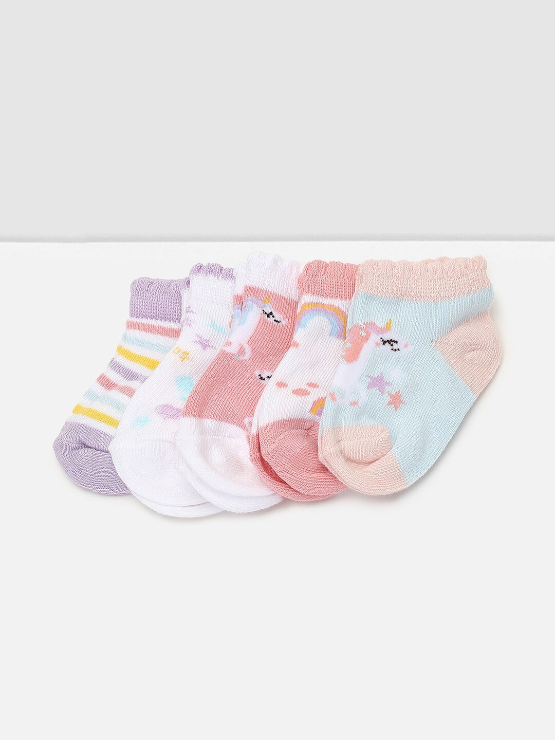 

max Infant Girls Pack Of 5 Patterned Ankle-Length Socks, Purple