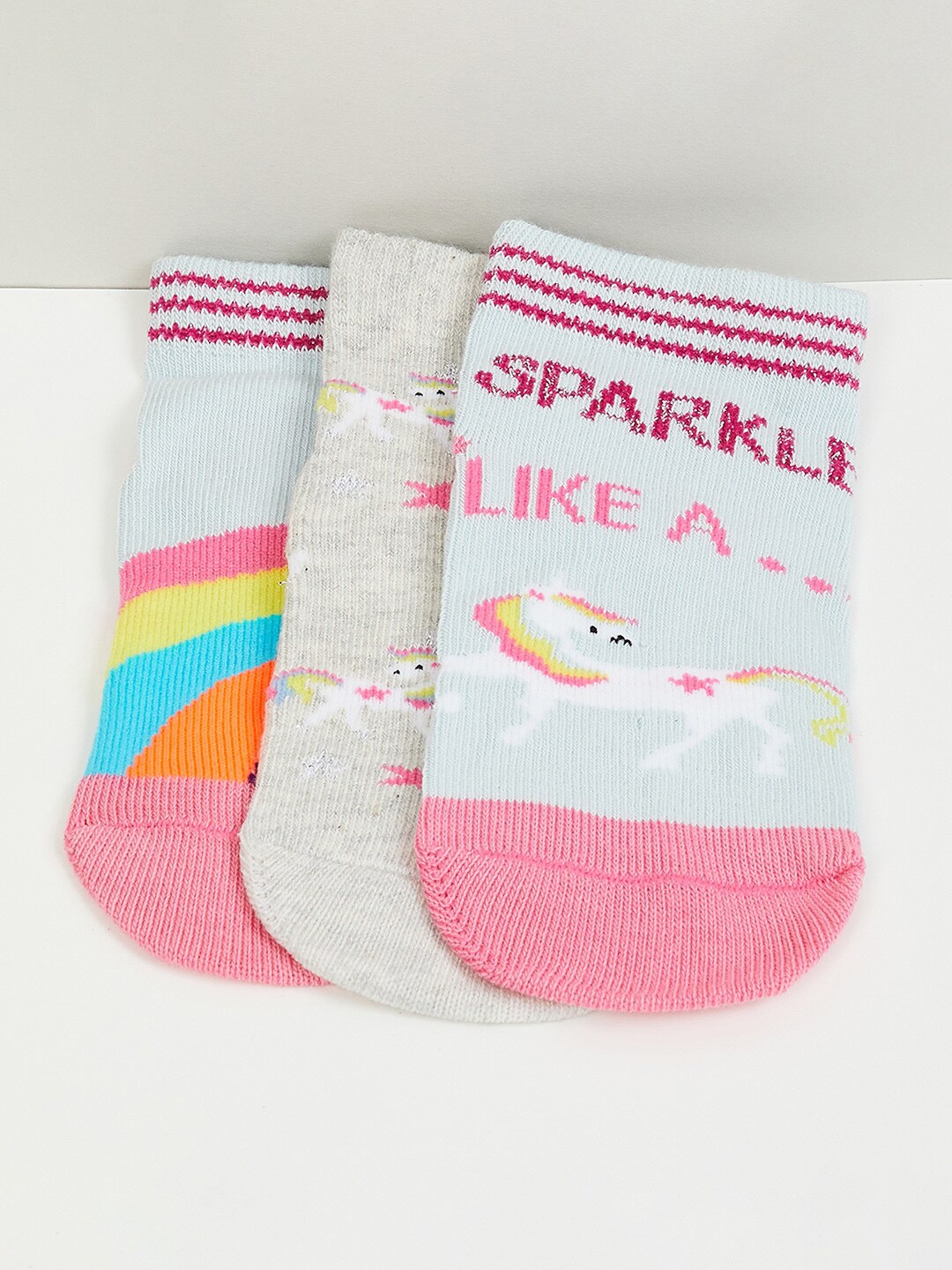 

max Girls Pack Of 3 Patterned Ankle-Length Socks, Pink