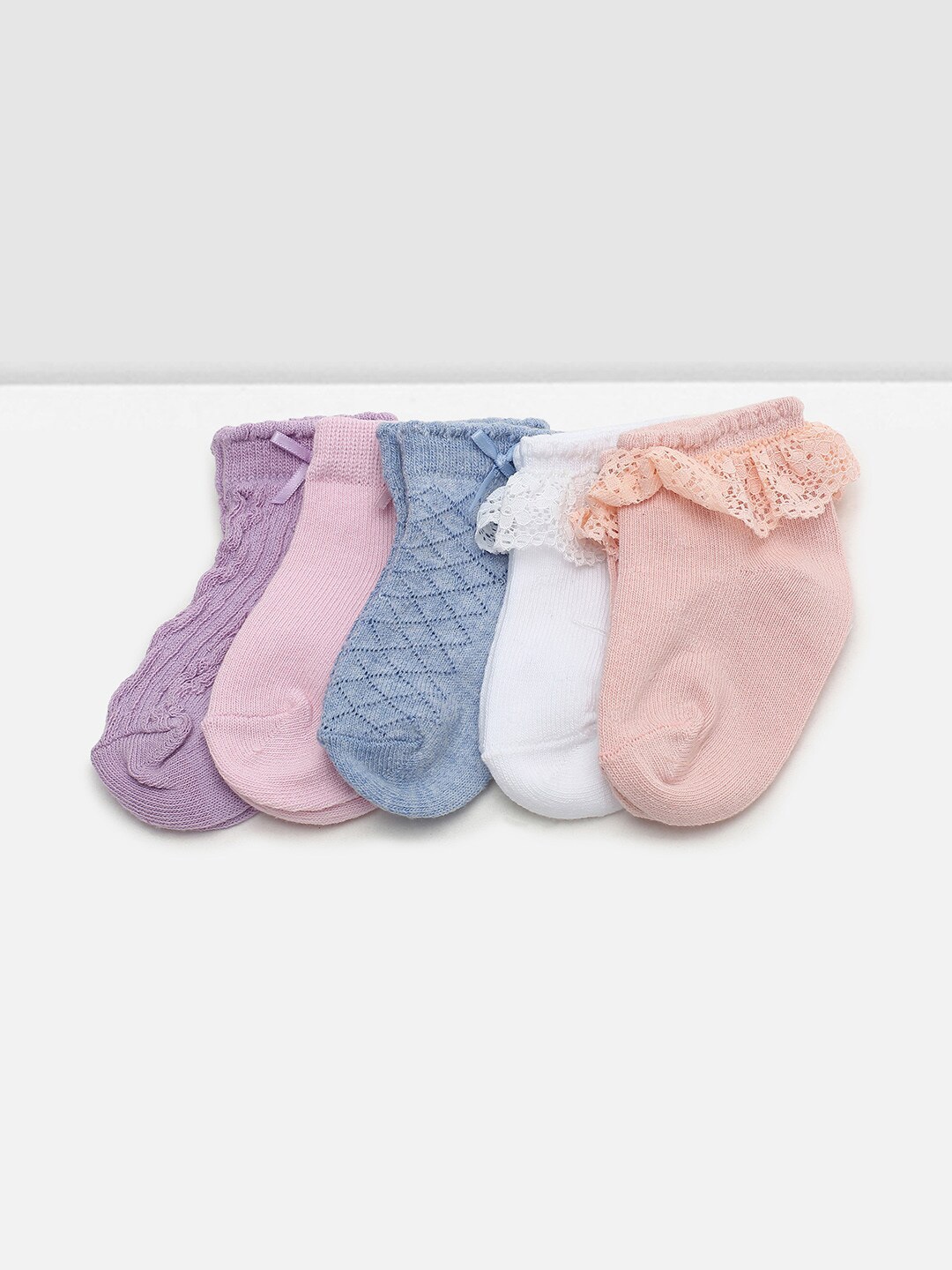 

max Infant Girls Pack Of 5 Ankle-Length Socks, Lavender