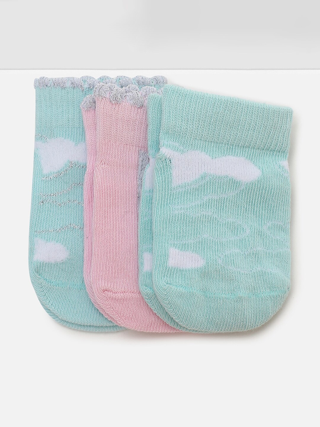 

max Infant Girls Pack Of 3 Patterned Ankle-Length Socks, Sea green