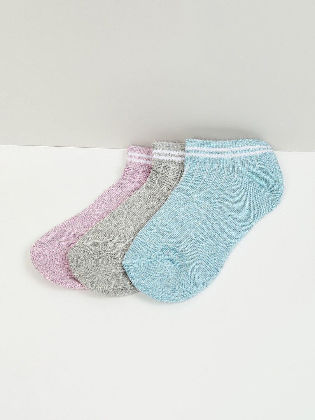 

max Girls Pack Of 3 Striped Ankle-Length Socks, Pink