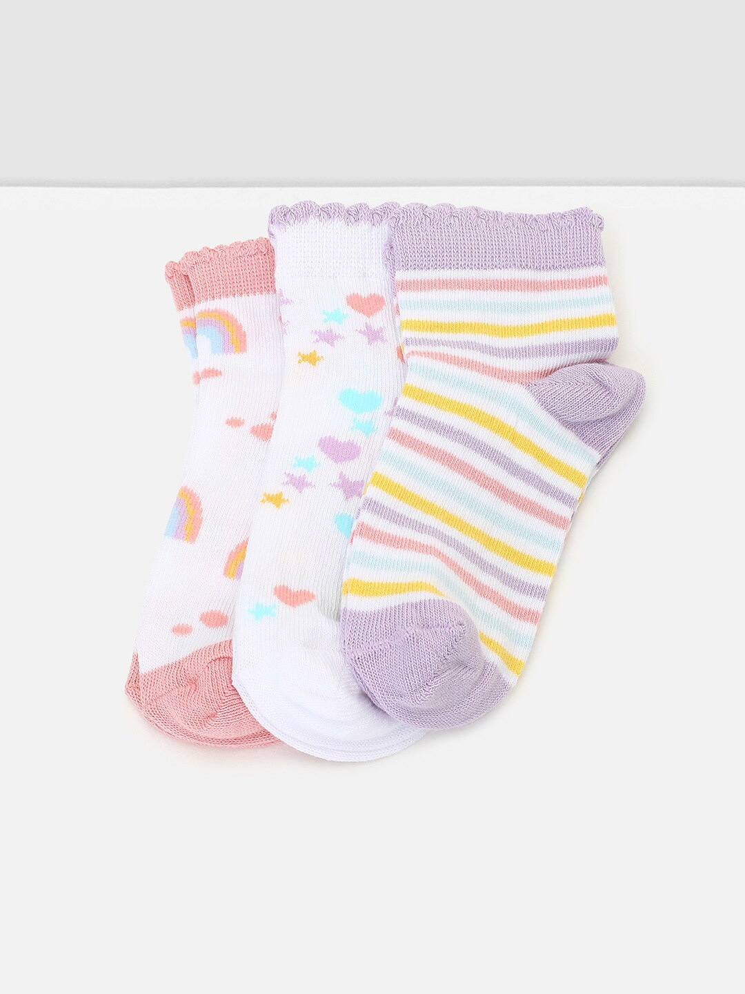 

max Girls Pack Of 3 Patterned Ankle-Length Socks, White