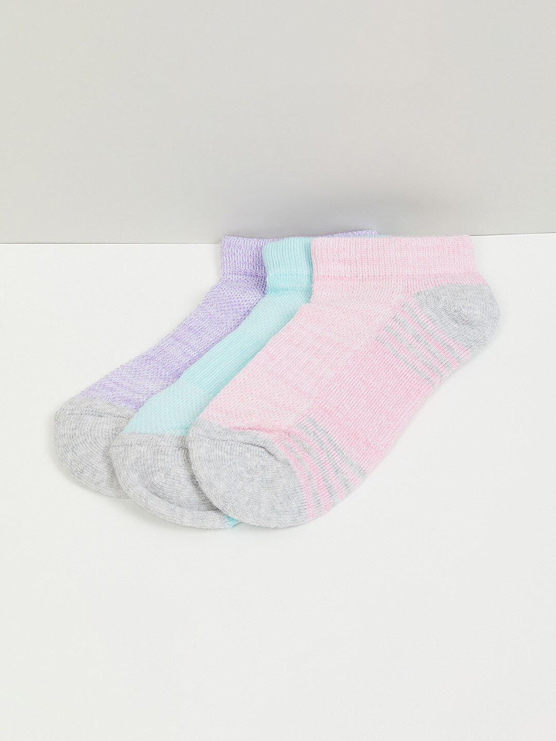 

max Girls Pack Of 3 Colourblocked Ankle-Length Socks, Purple