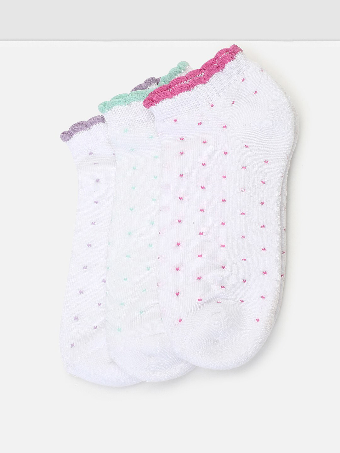 

max Girls Pack Of 3 Patterned Ankle-Length Socks, White